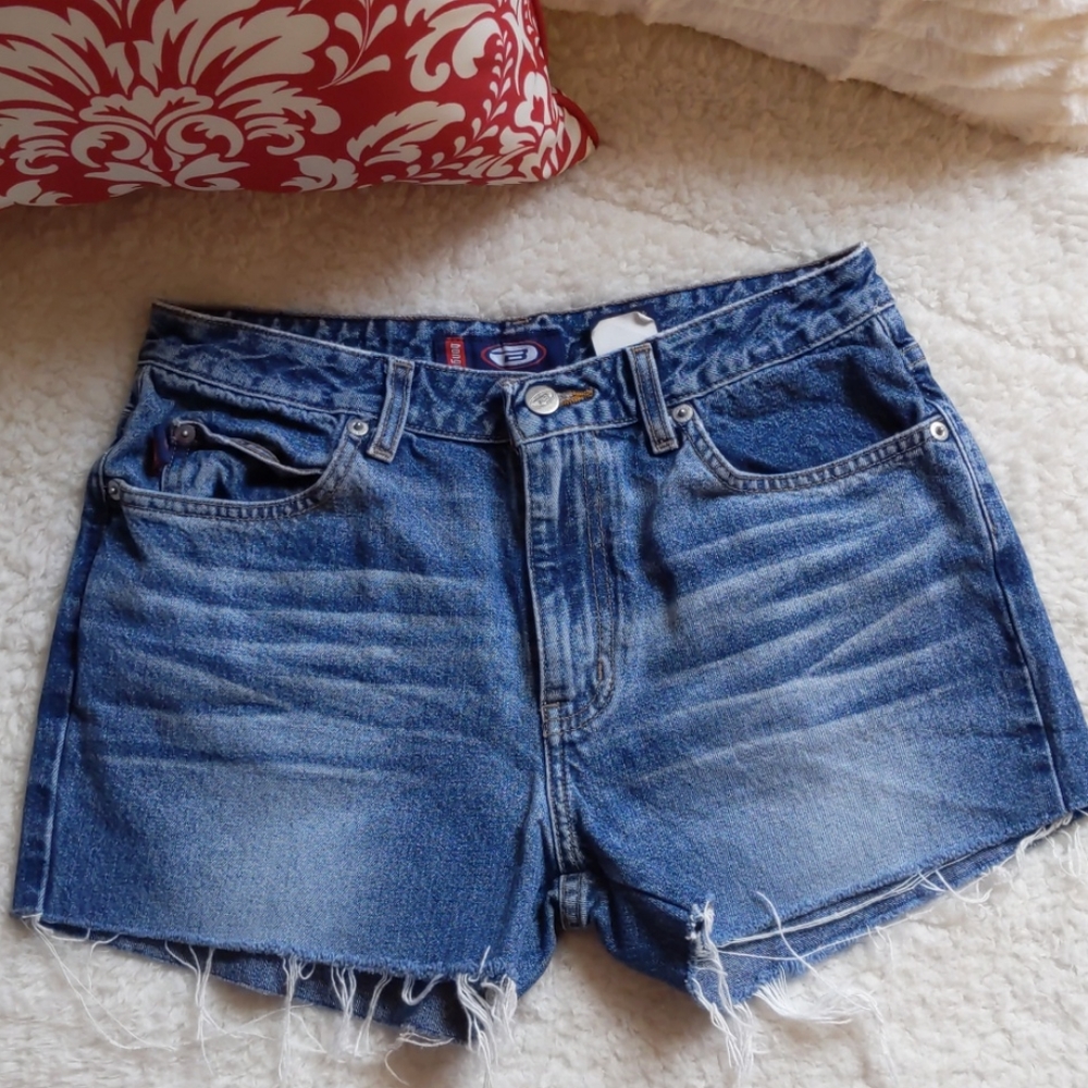 Vintage Bongo Jean Shorts with Raw Hem and Patch